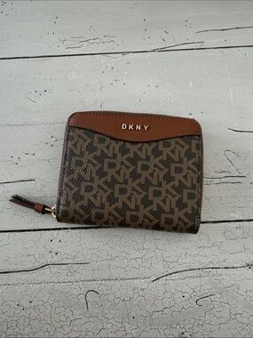 DKNY Brown/Tan Monogram Zip Wallet
